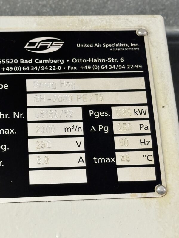 Ölnebelabsaugung_Buechel UAS United Air Specialist Smog Hog SH-2000_Bj.2007_IntNr231072 - Image 2