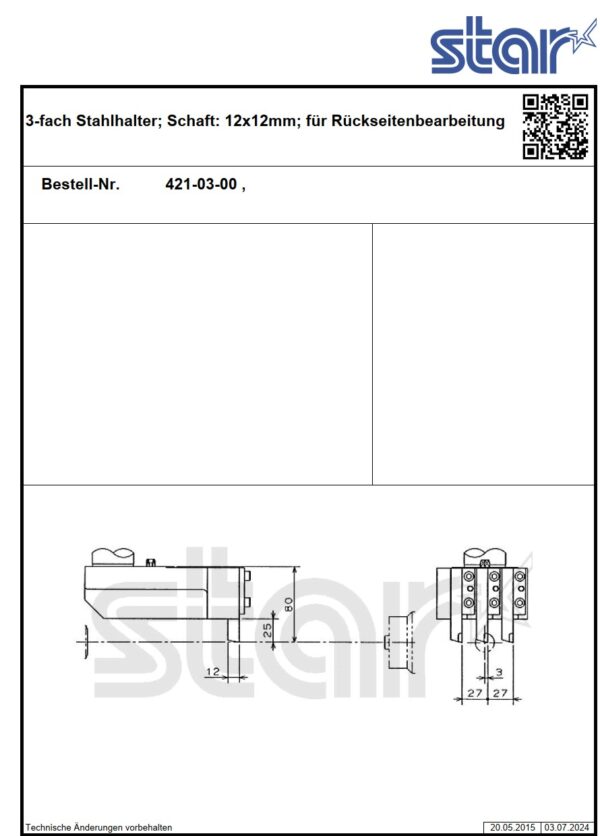 gebr. Werkzeughalter STAR 3 fach Stahlhalter 12x12mm_Rückseite (IntNr231129) – Image 2