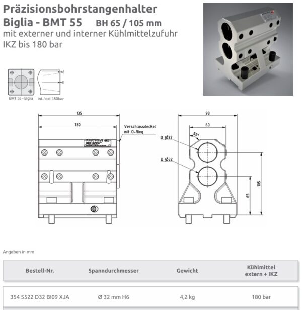 gebr. Biglia WKZ-Halter Präzisionsbohrstangenhalter 2 x Ø 32 /used toolholder Oesterle Art. 354 5522 D32 BI09_IntNr231287 - Afbeelding 2