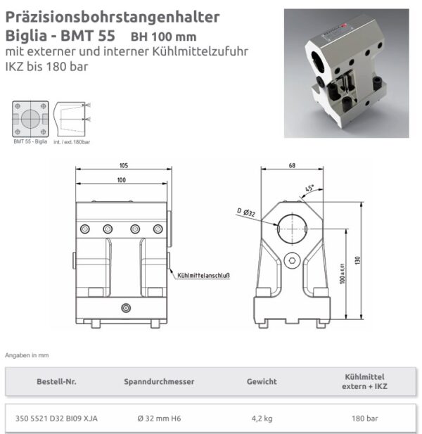 gebr. Biglia WKZ-Halter Präzisionsbohrstangenhalter Ø 32 /used toolholder Oesterle Art. 350 5521 D32 BI09_IntNr231290 - Afbeelding 2